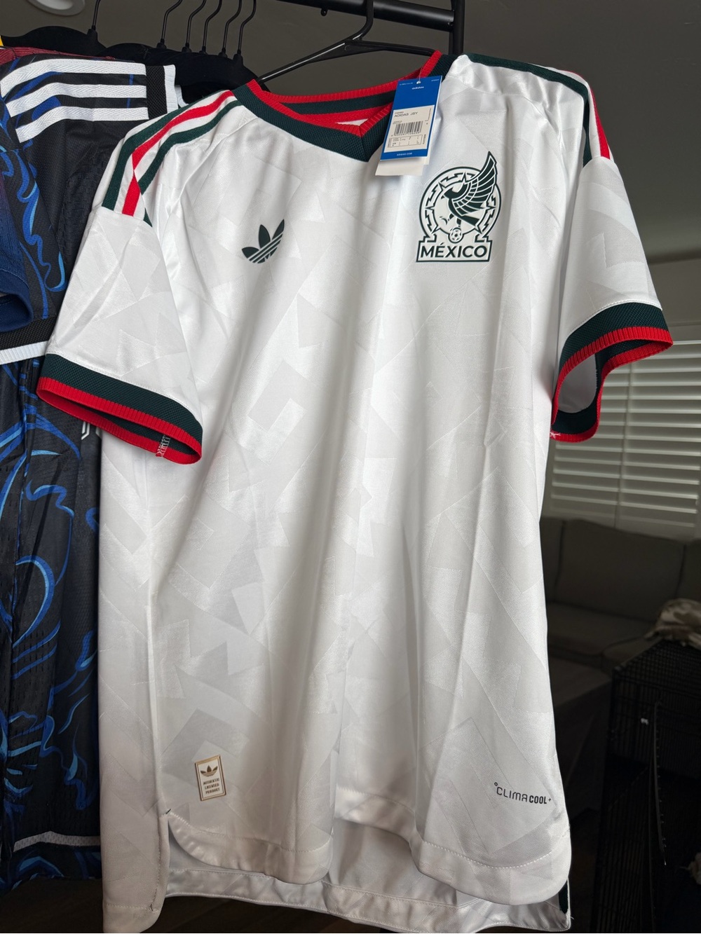 adidas Mexico White Short-Sleeve Football Jersey with Green and Red Trim